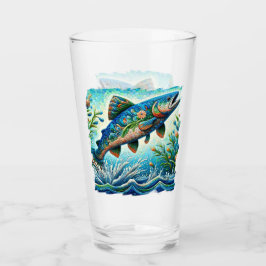 Copo De Pint Salmão Jumping Mosaico Floral Azul Pêssego Verde