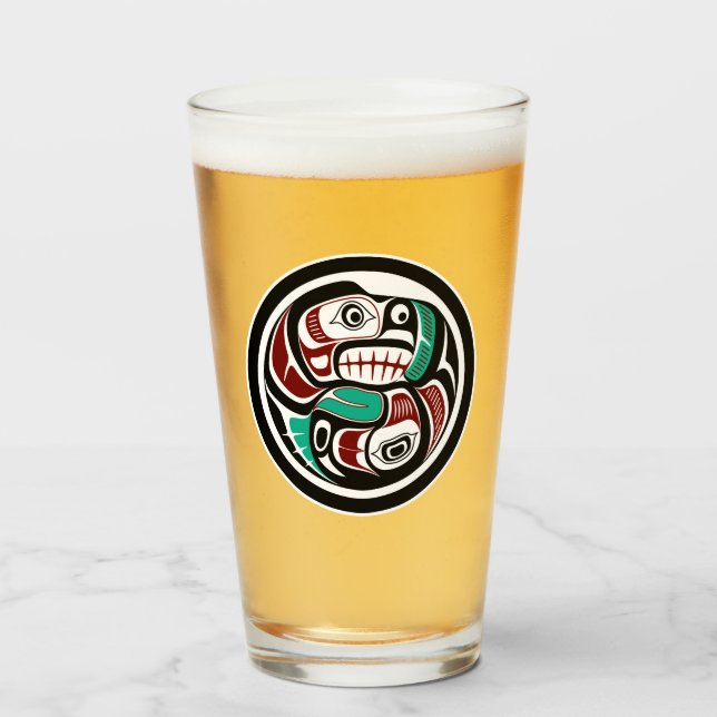 Copo De Pint Salmão Negro Negro Negro Branco Nativo Americano (Frente (Preenchido))