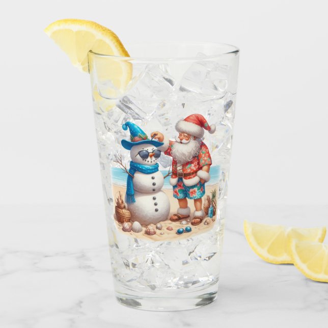 Copo De Pint Santa and Snowman Tropical Island Christmas (Gelo frontal)