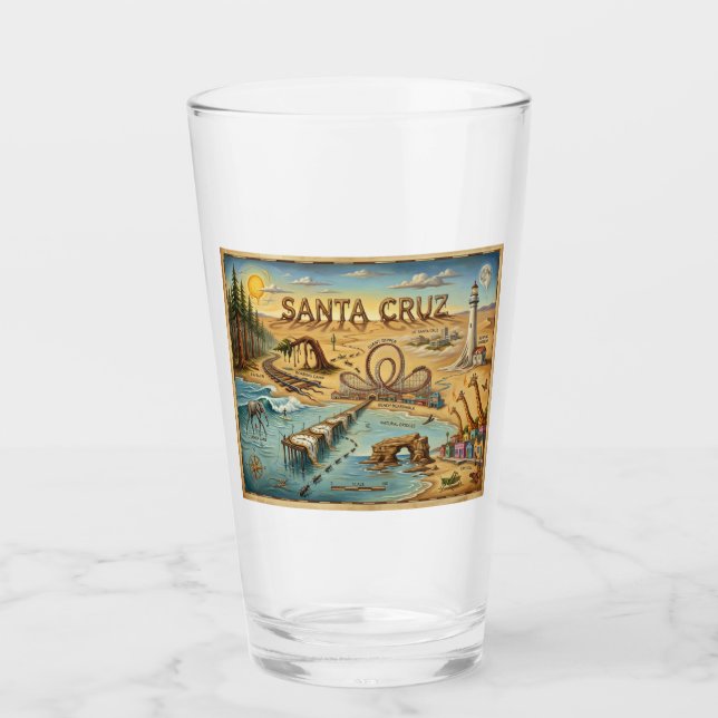 Copo De Pint Santa Cruz Pop Art Map – Bold Coastal Landmark (Frente)