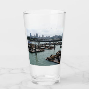 Copo De Pint São Francisco e Leões Marinhos do Pier 39 Silhueta