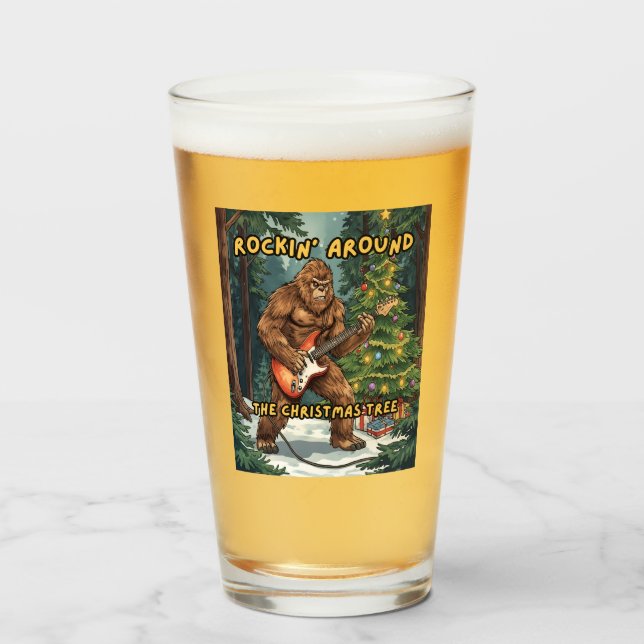 Copo De Pint Sasquatch Guitar Rockin' Around Christmas Tree (Frente (Preenchido))