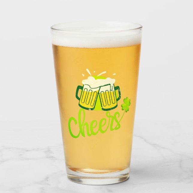Copo De Pint Saúde com Shamrock - Ruas. Patrick Day (Frente (Preenchido))