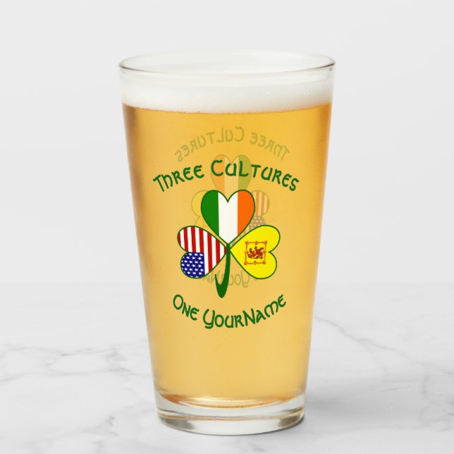 Copo De Pint Scot Lion Irish American Flags Shamrock Personal (Frente (Preenchido))