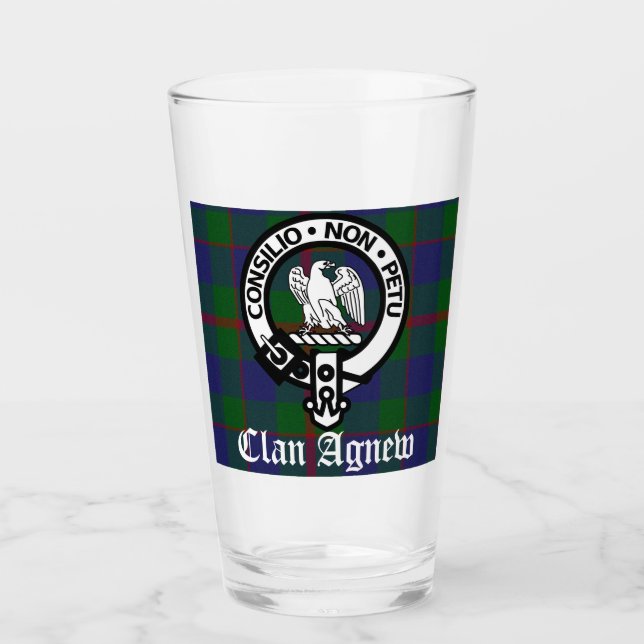 Copo De Pint Scottish Clan Agnew Crest & Tartan (Frente)