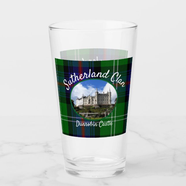 Copo De Pint Scottish Sutherland Clan Castle Tartan Glass Cup (Frente)