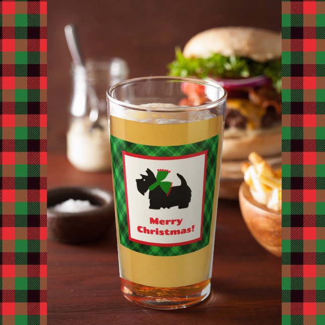 Copo De Pint Scotty Dog e Tartan Feliz Natal (Get the bar set for Christmas!)