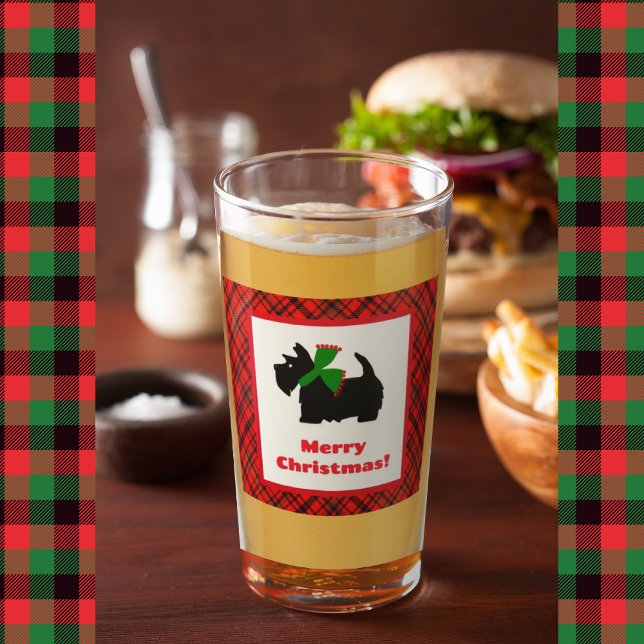 Copo De Pint Scotty Dog e Tartan Feliz Natal (Perfect for the holidays!)
