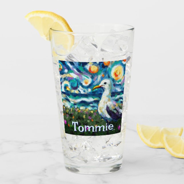 Copo De Pint Seagull Van Gogh Style Beach Personalizado (Gelo frontal)