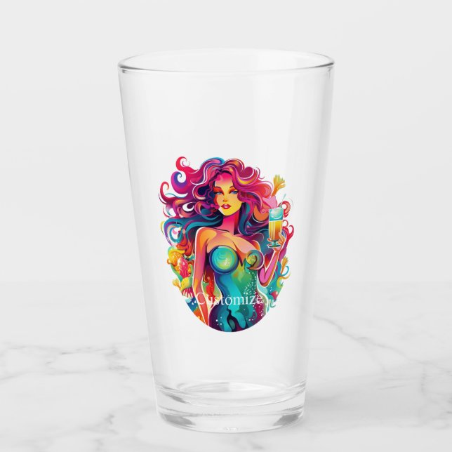 Copo De Pint Sereia de cabelo arco-íris com coquetel (Frente)