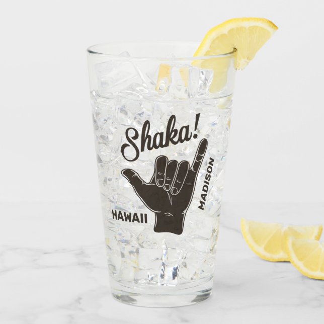 Copo De Pint Shaka de nome e localização personalizada (Gelo traseiro)