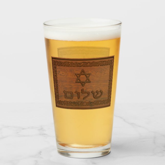 Copo De Pint Shalom De Madeira Esculpida (Frente (Preenchido))