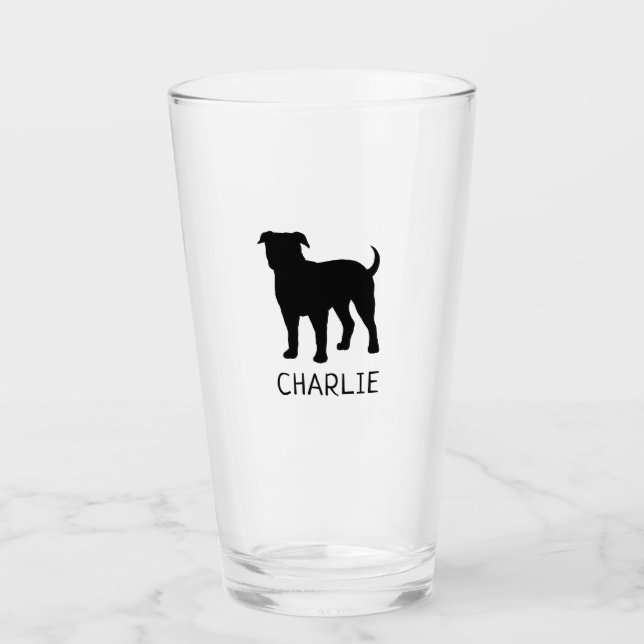 Copo De Pint Silhouette Black American Bulldog Personalizado (Frente)