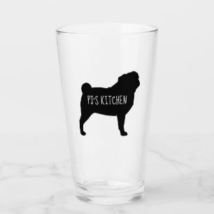 Copo De Pint Silhueta de Pug Preto Personalizada para Amantes d