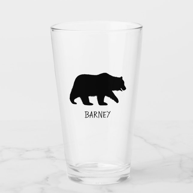 Copo De Pint Silhueta de Urso Cinza com Texto Personalizado (Frente)