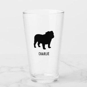 Copo De Pint Silhueta do buldogue do inglês preto personalizad