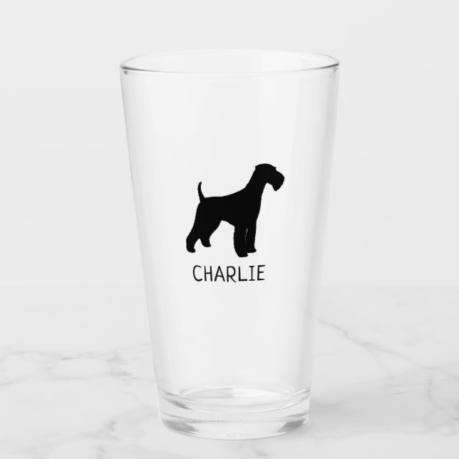 Copo De Pint Silhueta do cão de Airedale Terrier personalizada (Frente)