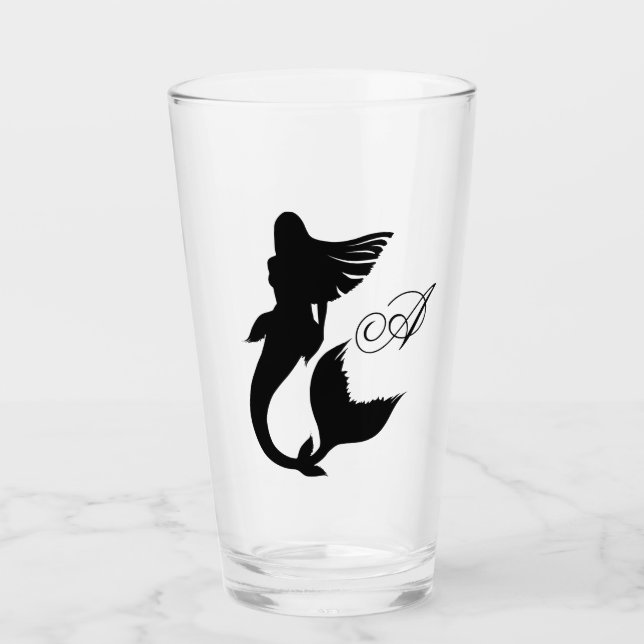 Copo De Pint Silhueta Preta de Sereia e Script Monograma (Frente)