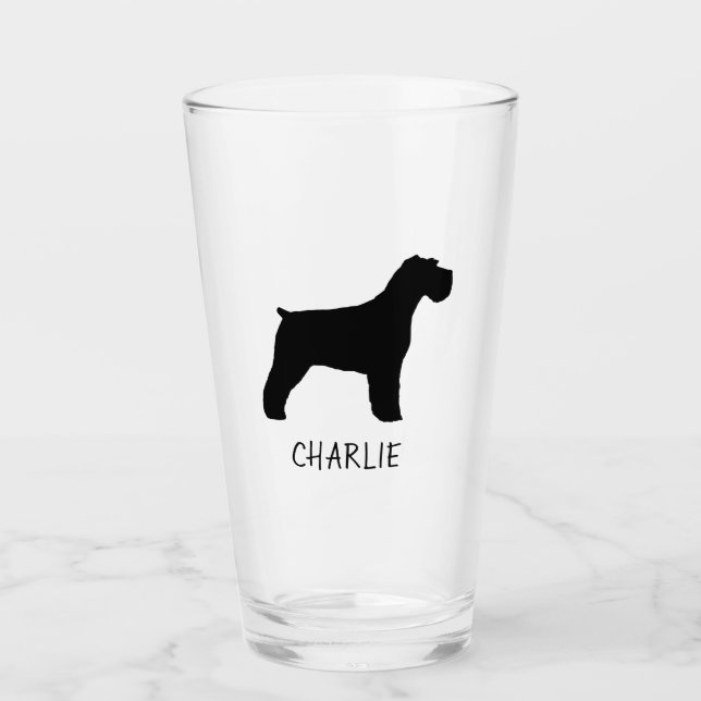 Copo De Pint Silhueta preta do cão do Schnauzer personalizada (Frente)