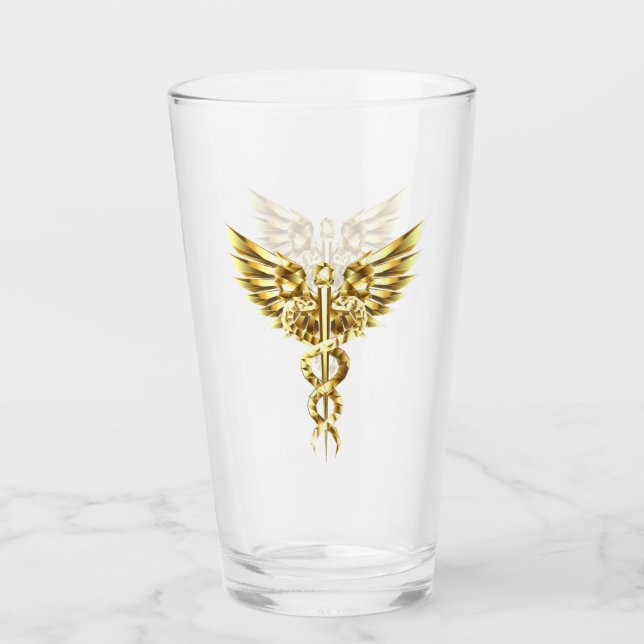 Copo De Pint Símbolo Poligonal Dourado Caduceus (Frente)