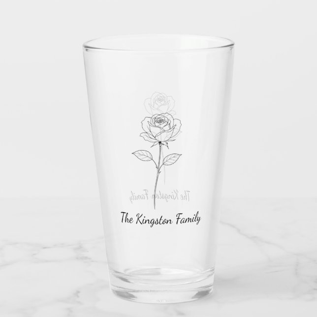 Copo De Pint Simple Line Art Rose Custom Name (Verso)