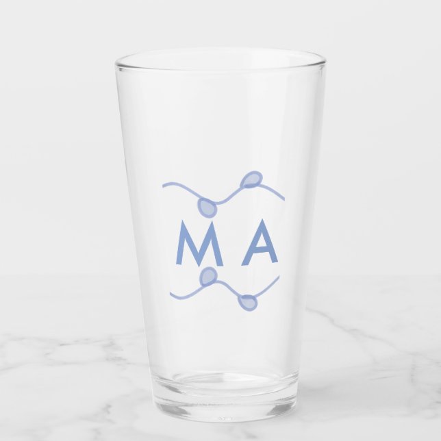 Copo De Pint Simple monogram add your name letter blue leaf (Frente)