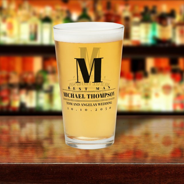 Copo De Pint Simples Monograma Moderno do Melhor Homem de Casam (Criador carregado)