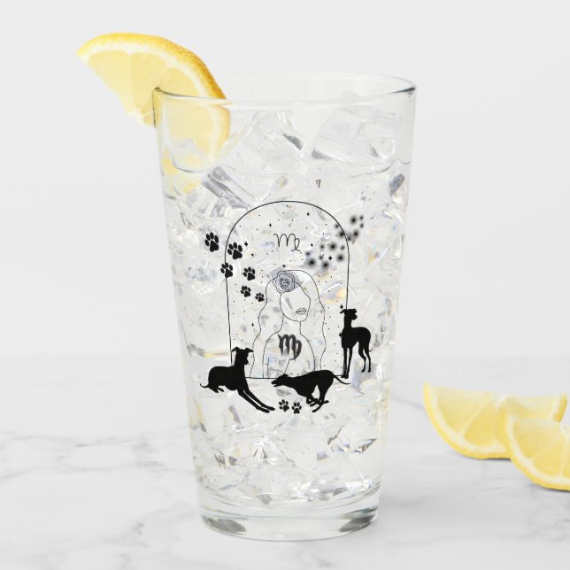 Copo De Pint Sinal Zodiac e Pets Correspondentes.Virgo - Greyho (Gelo frontal)