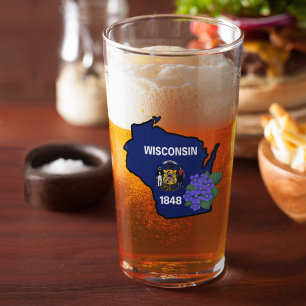 Copo De Pint Sinalizador Wisconsin e Flor Azul Violeta Nome Per