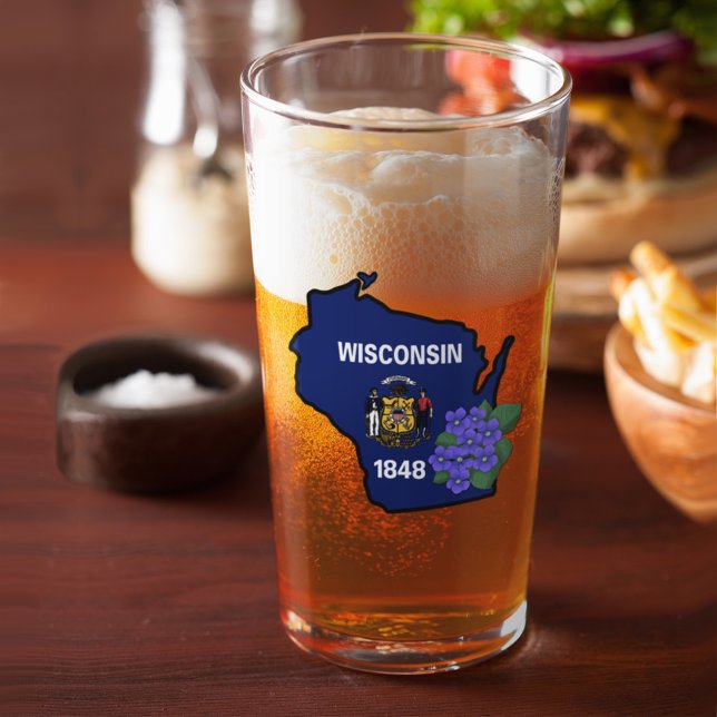 Copo De Pint Sinalizador Wisconsin e Flor Azul Violeta Nome Per (Criador carregado)