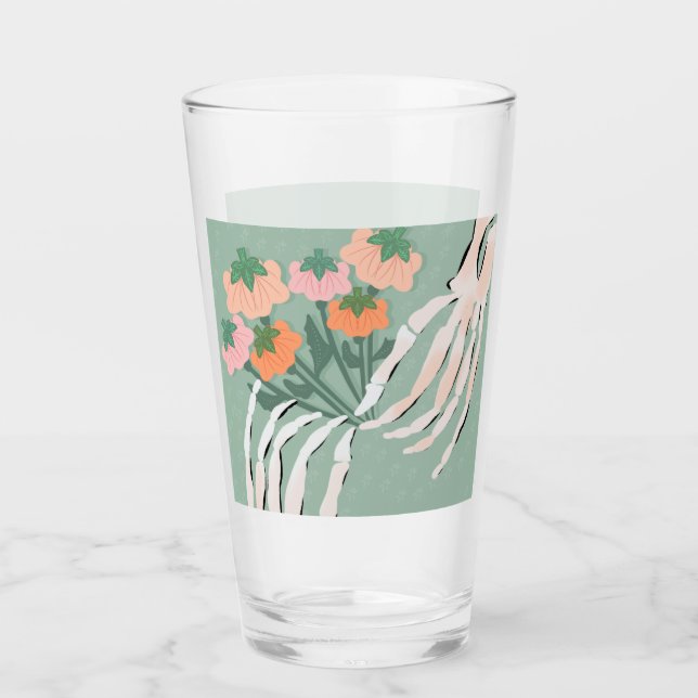 Copo De Pint Skeleton Pumpkin Buquê Halloween (Frente)