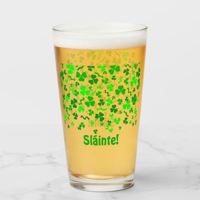 Copo De Pint Sláinte Lucky Irish Shamrocks Personalized Pint (Traseira (Preenchido))