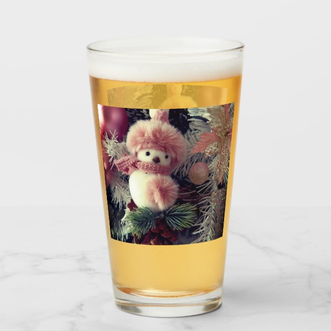 Copo De Pint Snowman Christmas Glass Cup –  Winter Drinkware (Frente (Preenchido))
