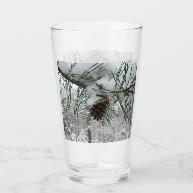 Copo De Pint Snowy Pine Branch Winter Nature Fotografia (Frente)