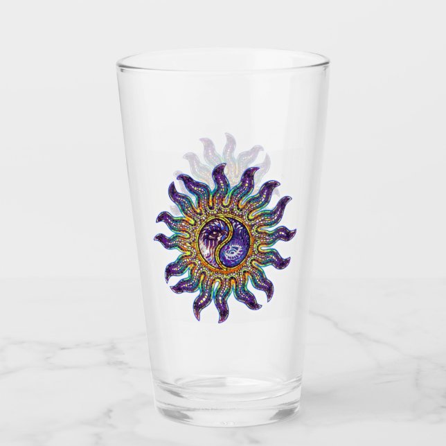 Copo De Pint Sol Mosaico Roxo Yin Yang (Frente)
