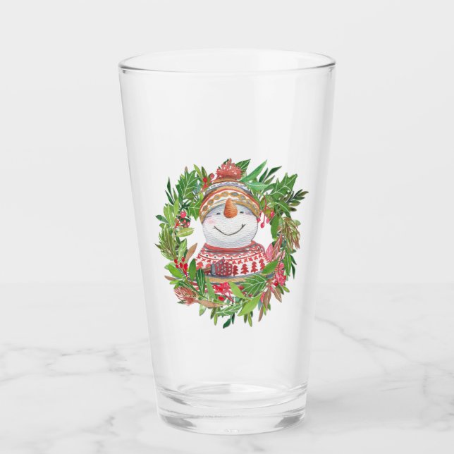 Copo De Pint Sorriso Snowman Wreath Natal (Frente)
