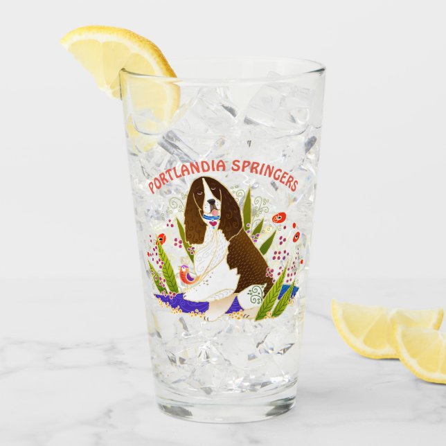Copo De Pint SPANIEL de SPRINGER vidro PERSONALIZADO 16 onças (Gelo frontal)