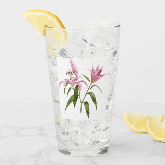 Copo De Pint Stargazer Rosa Lily Floral Arte Botânica (Gelo frontal)
