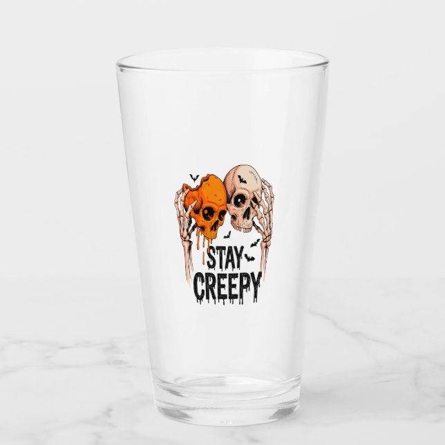Copo De Pint Stay Creepy PNG, Retro Skull Halloween (Frente)