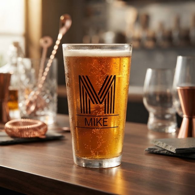 Copo De Pint Striped Monogram Initial & Name Beer Pint Glass (Criador carregado)