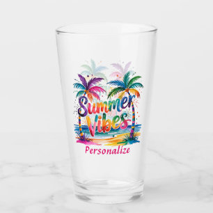 Copo De Pint Summer Vibes Tropicais Palmeiras Oceanas Coloridas