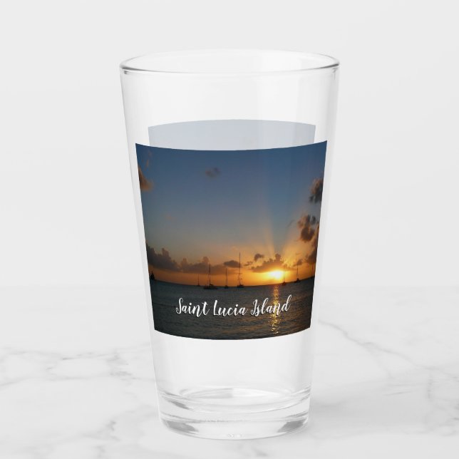 Copo De Pint Sunset com Imagem de Paisagem Tropical de Barcos d (Frente)