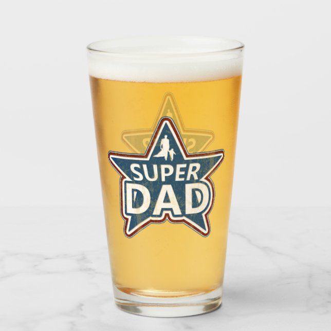 Copo De Pint Super Pai Vermelho Branco e Azul (Frente (Preenchido))