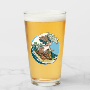 Copo De Pint Surfe de Verão - Ilustração de Tartaruga e Coelho