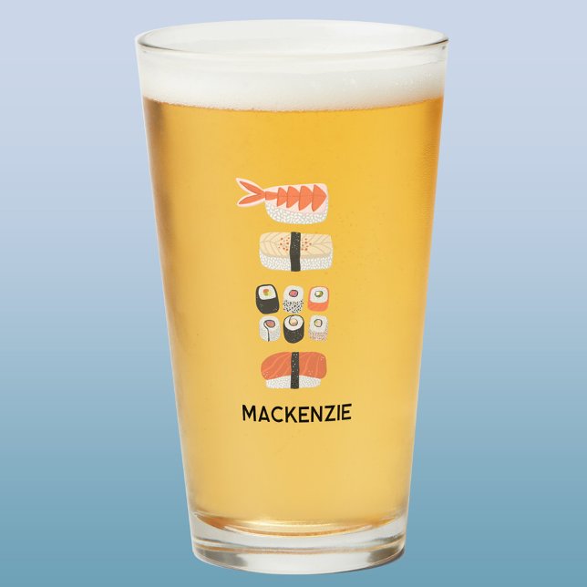 Copo De Pint Sushi Nigiri Maki Roll Personalizado Japonês (Personalized custom name sushi art beer glass)
