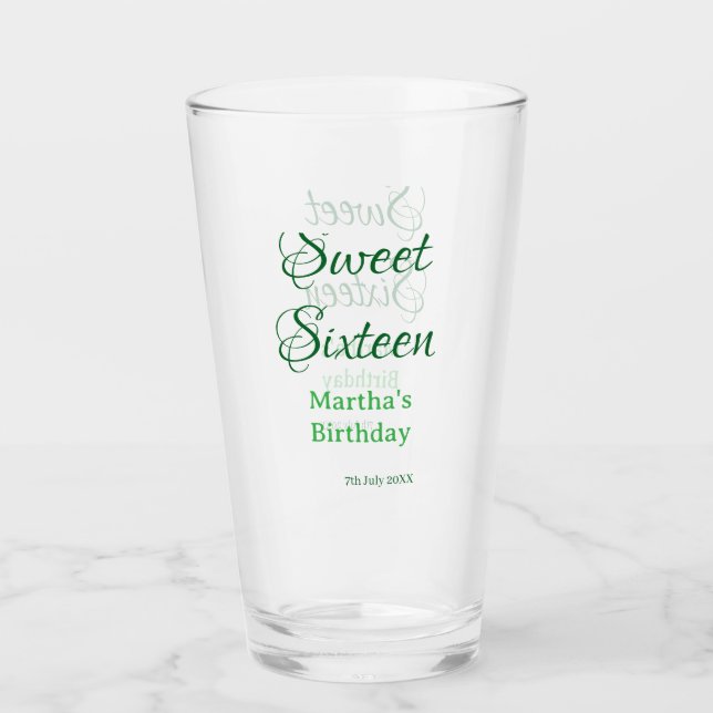 Copo De Pint Sweet Sixteen green name date calligraphy boho ret (Frente)