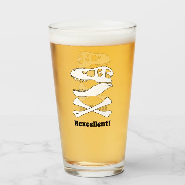 Copo De Pint T. rex Dinossauro Crânio e Crossbones (Frente (Preenchido))