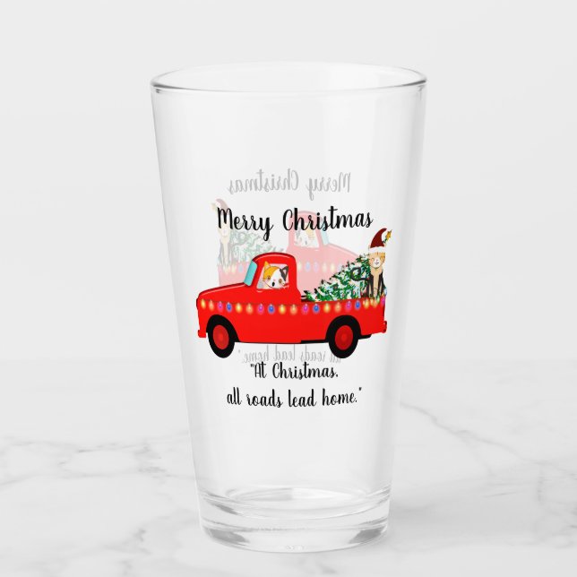 Copo De Pint Taça de Vidro de Gatos de Natal (Frente)