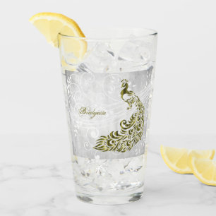 Copo De Pint Taça de Vidro Personalizada Peacock Dourada