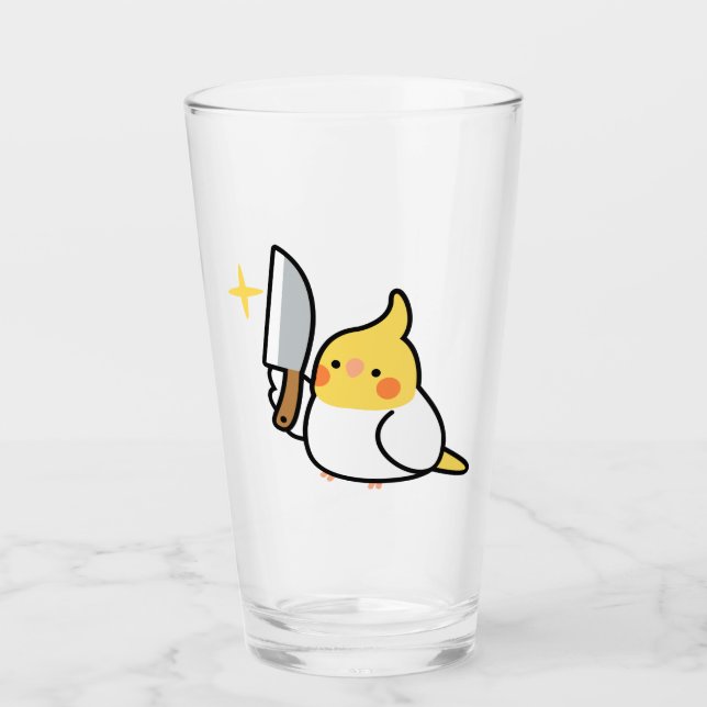 Copo De Pint Taça de Vidro Stabby Cockatiel (Lutino) (Frente)